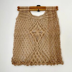 Vintage Handwoven Raffia Wooden Handle Bag